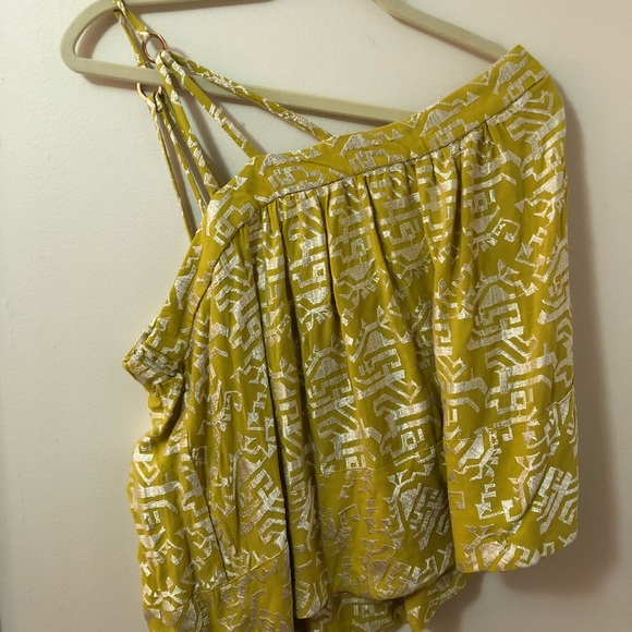 Anthropologie yellow green one shoulder crop top - Picture 1 of 3